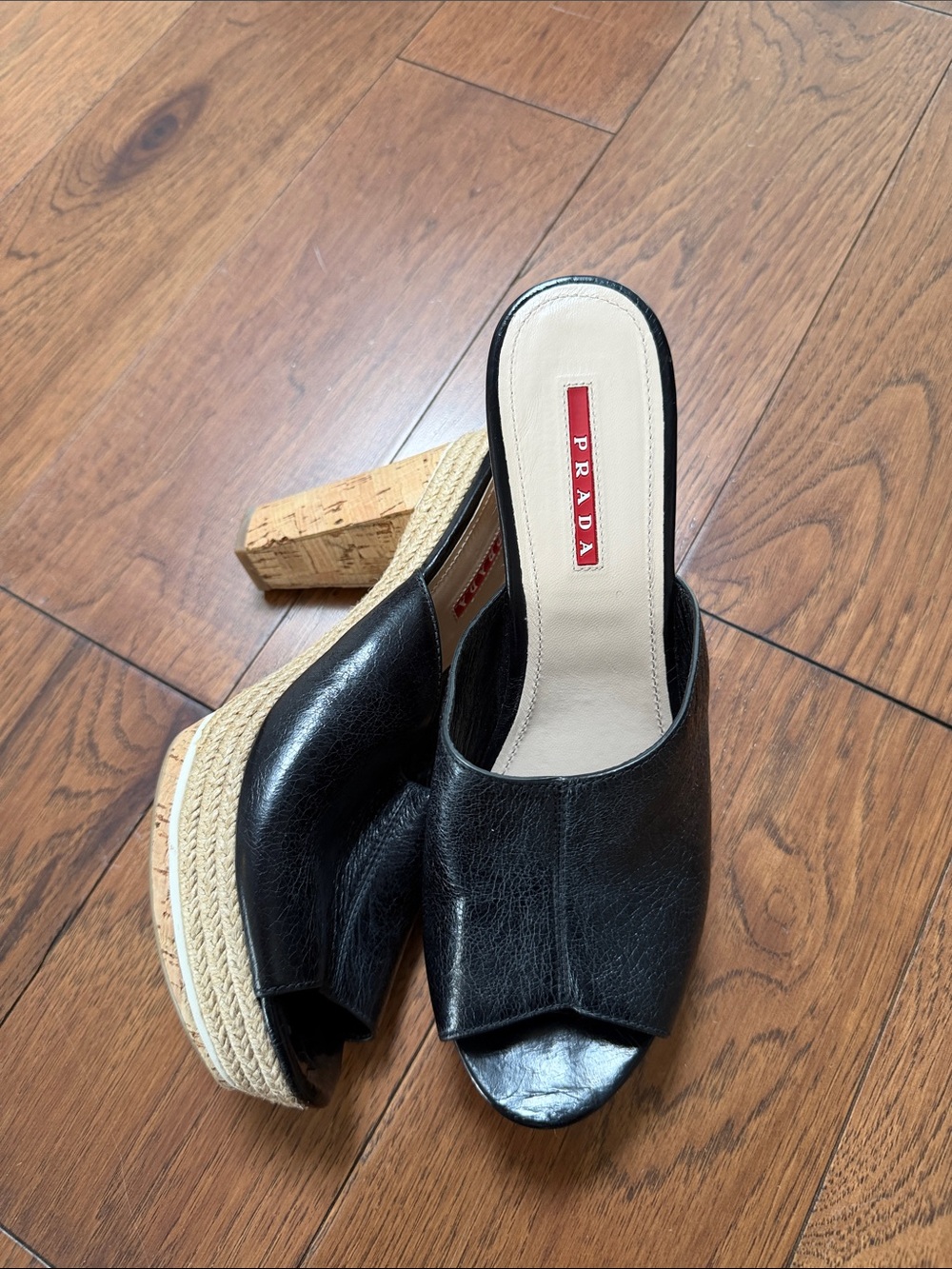 Authentic Prada Black Leather Espadrille Platform Mule - Picture 2 of 7